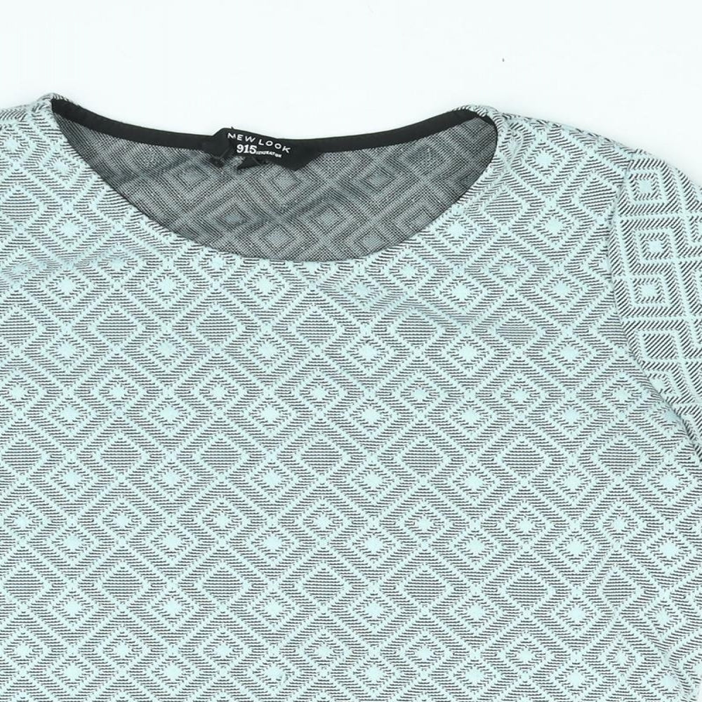 New Look Girls Blue Geometric Polyester Basic Blouse Size 12-13 Years Round Neck Pullover