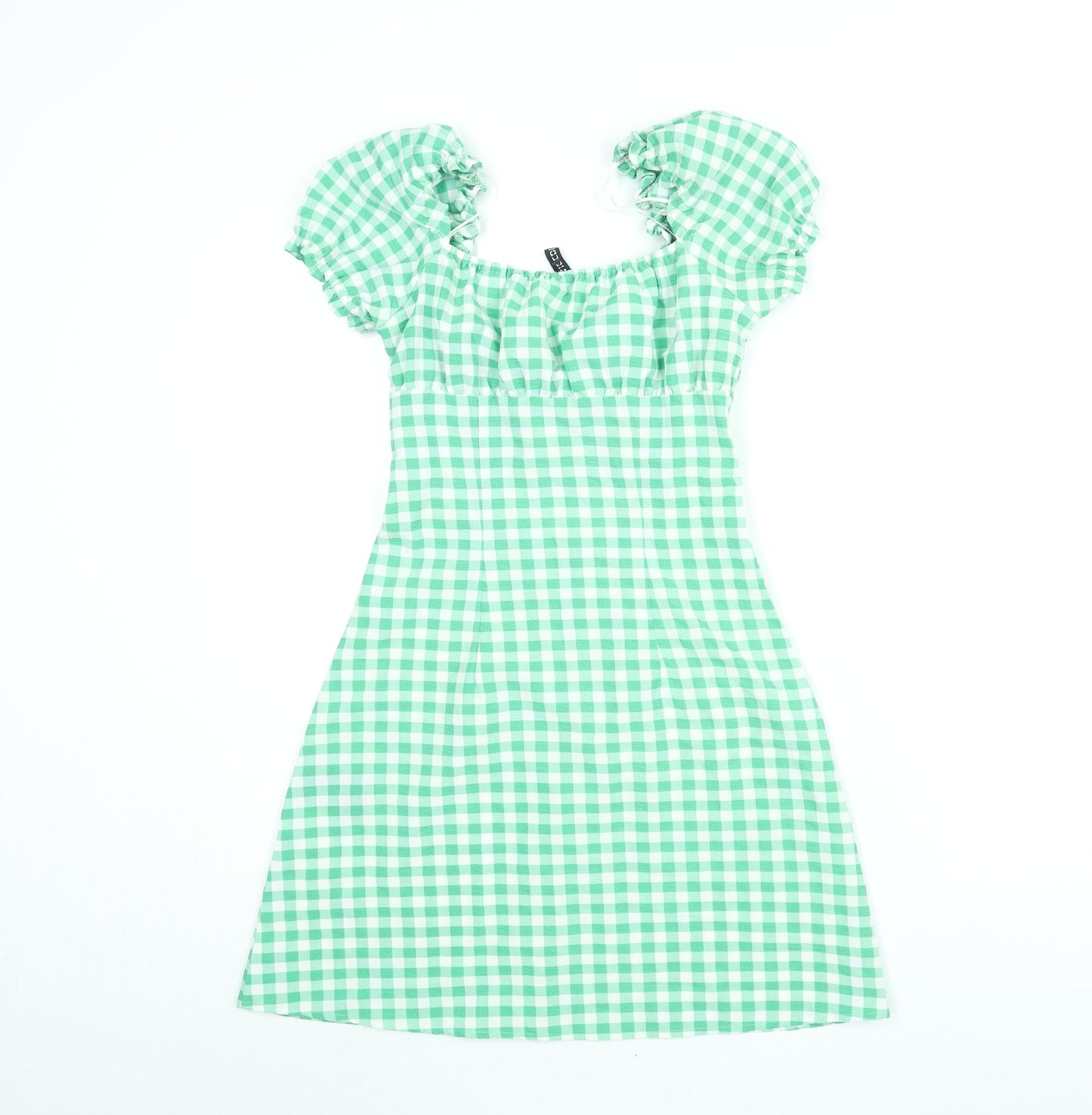 Divided by H&M Womens Green Gingham Polyester A-Line Size 4 Sweetheart Button