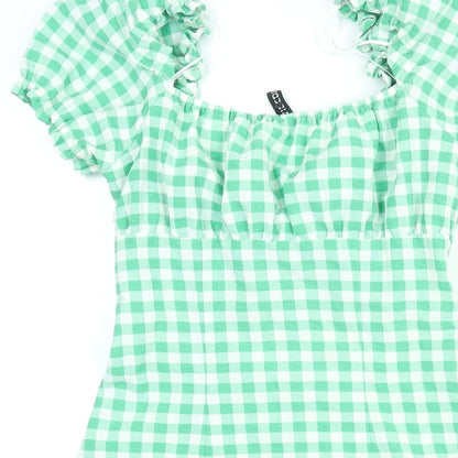 Divided by H&M Womens Green Gingham Polyester A-Line Size 4 Sweetheart Button