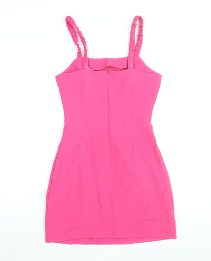 Missguided Womens Pink Polyester Bodycon Size 6 Square Neck Zip