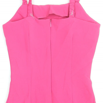 Missguided Womens Pink Polyester Bodycon Size 6 Square Neck Zip
