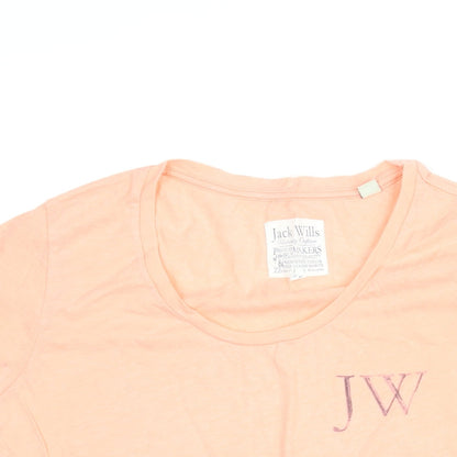 Jack Wills Womens Pink Cotton Basic T-Shirt Size 12 Round Neck - JW Print