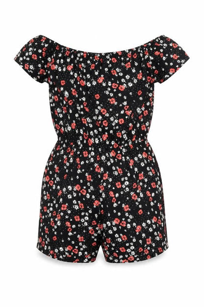 New Look Girls Black Floral Polyester Playsuit One-Piece Size 15 Years Pullover