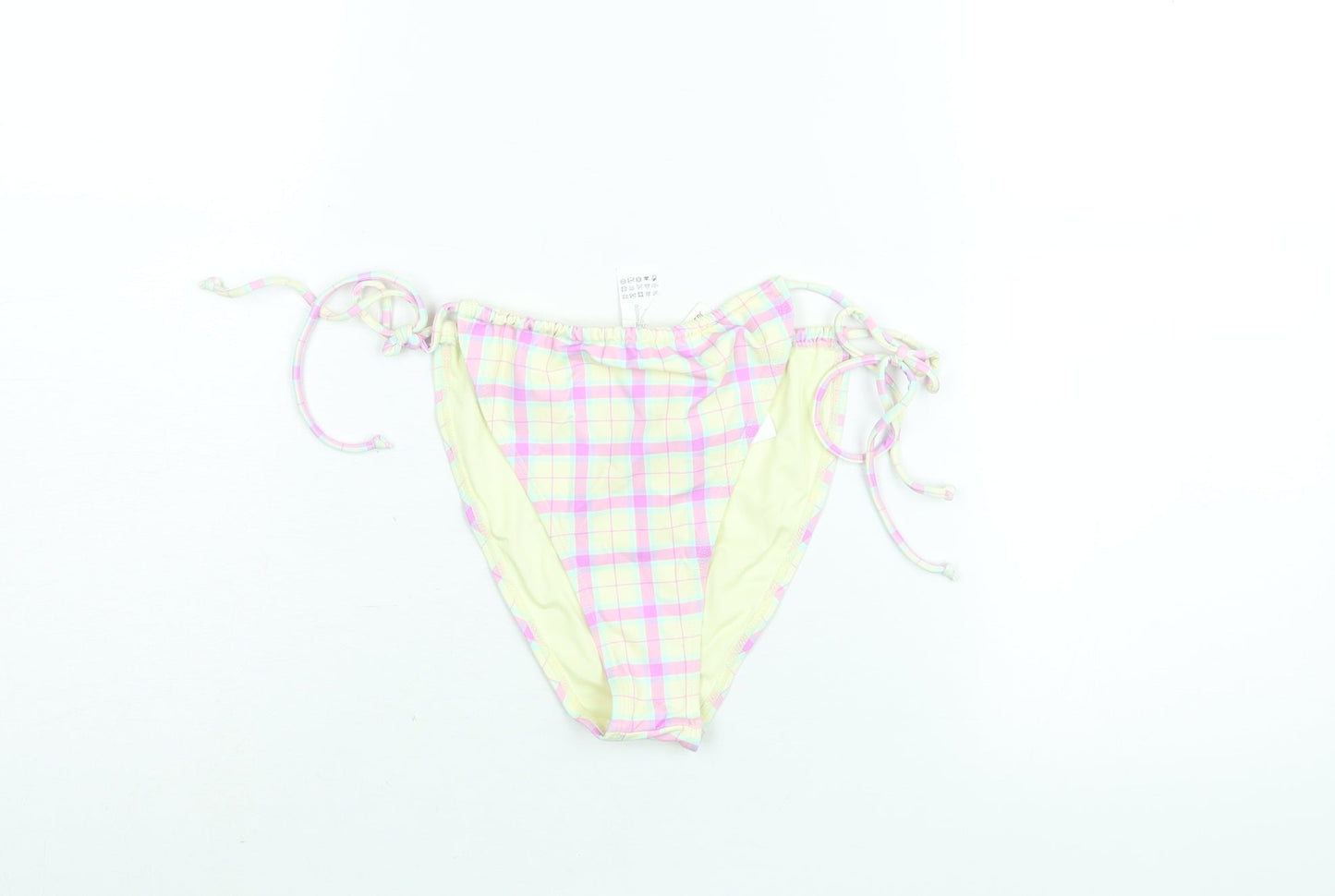 Bershka Womens Multicoloured Check Polyester Swim Bottom Size L - Tie