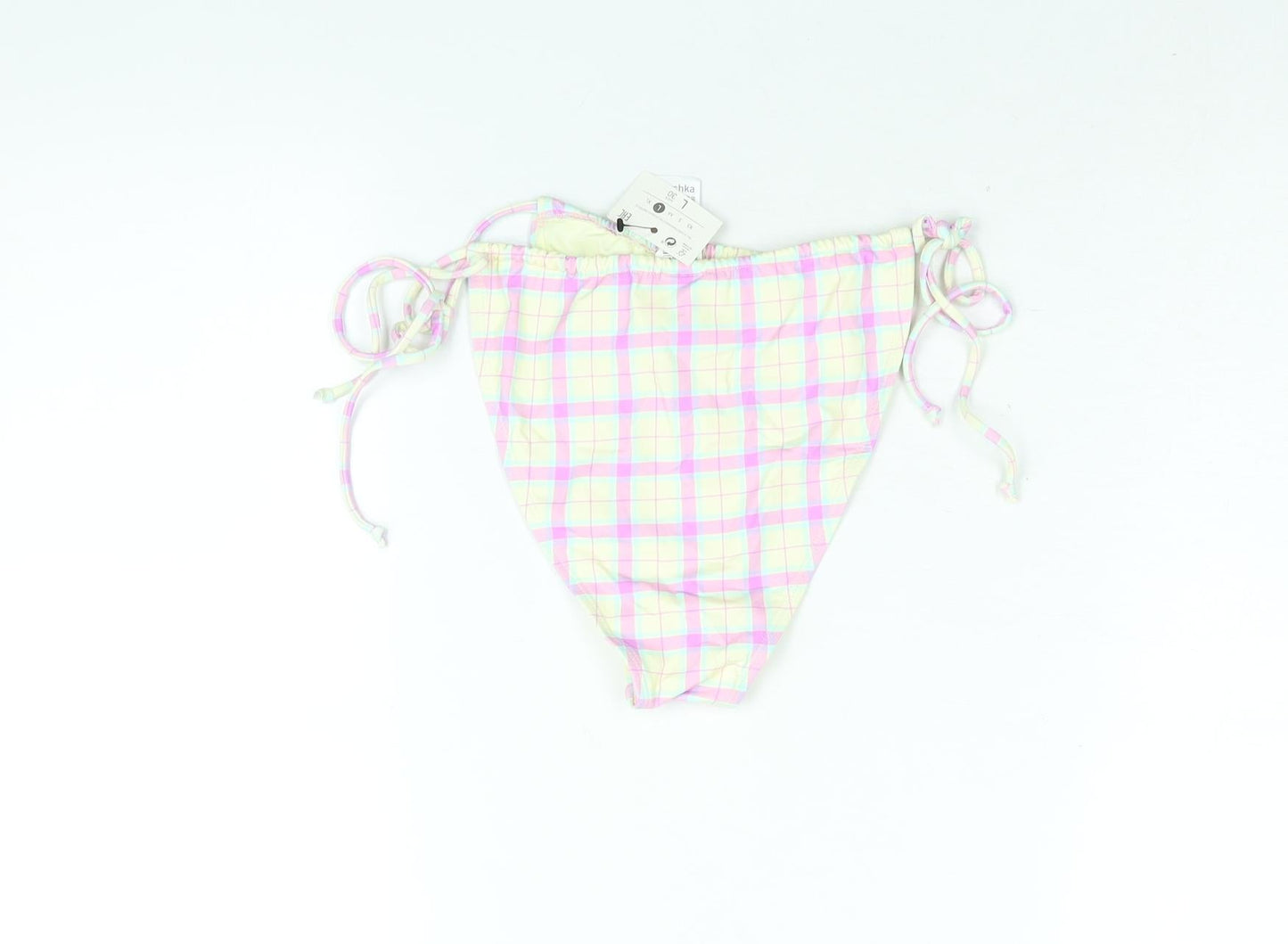 Bershka Womens Multicoloured Check Polyester Swim Bottom Size L - Tie