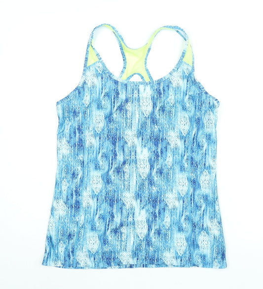 Athletic Works Womens Blue Geometric Polyester Basic Tank Size 12 Scoop Neck Pullover - Size 12-14