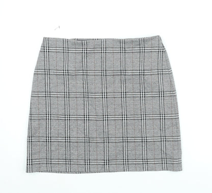 Marks and Spencer Womens Grey Check Polyester A-Line Skirt Size 12