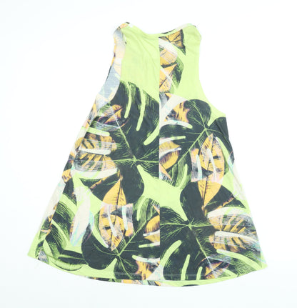 River Island Womens Multicoloured Herringbone Polyester Tank Dress Size 10 Scoop Neck Pullover - Leaf Print