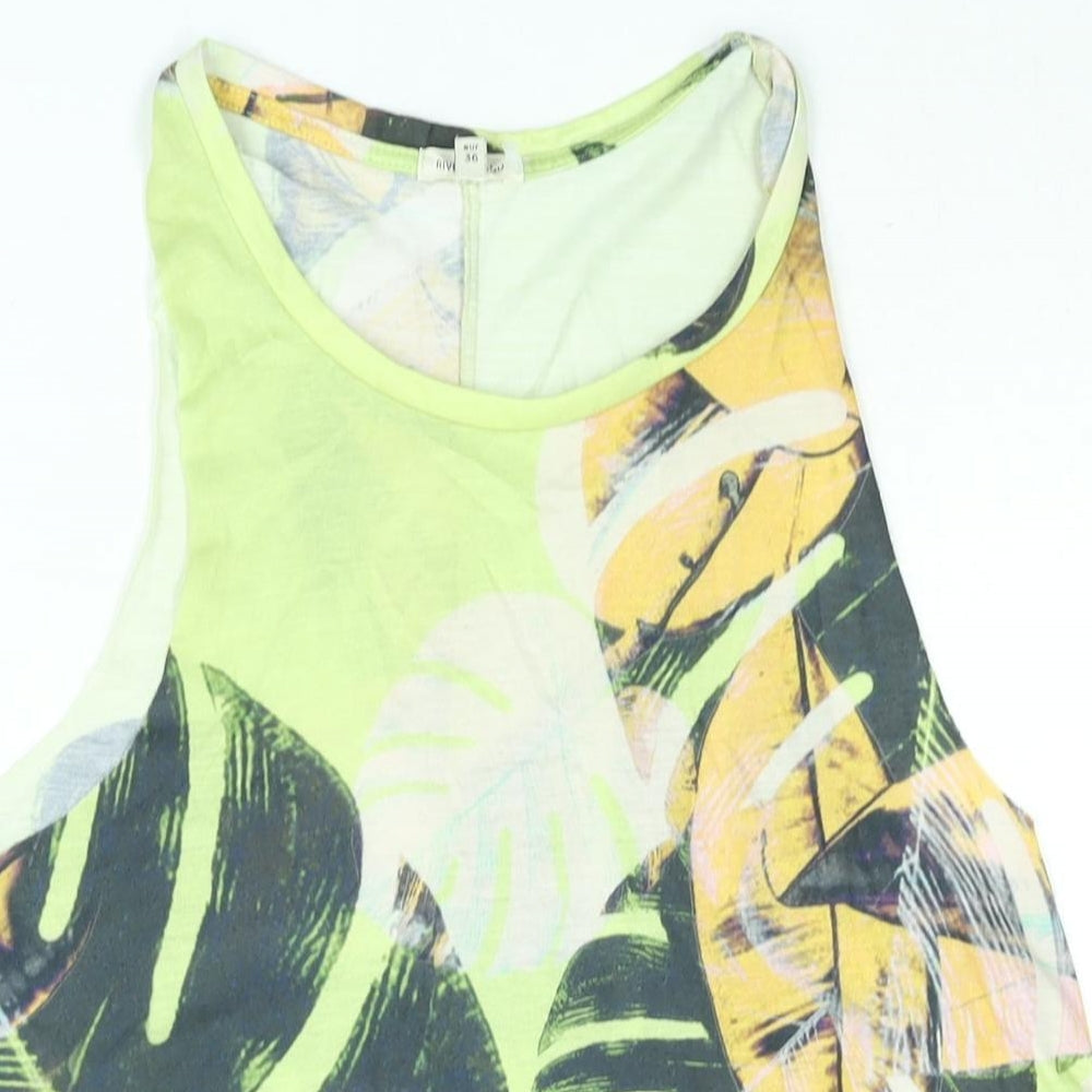 River Island Womens Multicoloured Herringbone Polyester Tank Dress Size 10 Scoop Neck Pullover - Leaf Print