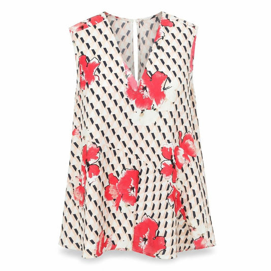 Marks & Spencer Womens Pink Geometric Polyester Tunic Blouse Size 14 V-Neck - Asymmetric Hem