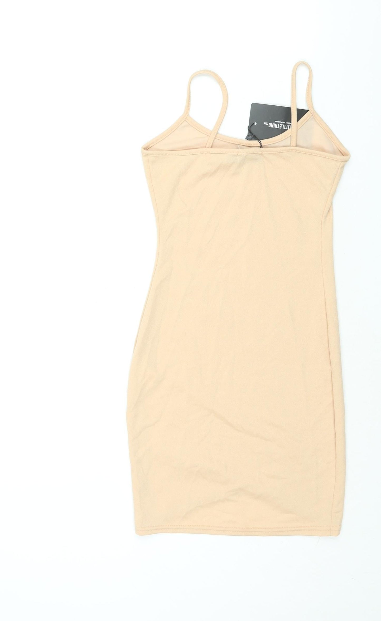 PRETTYLITTLETHING Womens Beige Polyester Mini Size 8 Scoop Neck Pullover