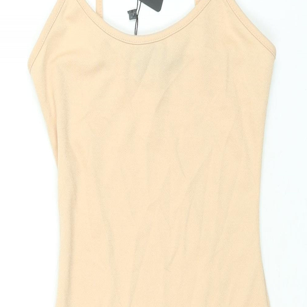 PRETTYLITTLETHING Womens Beige Polyester Mini Size 8 Scoop Neck Pullover