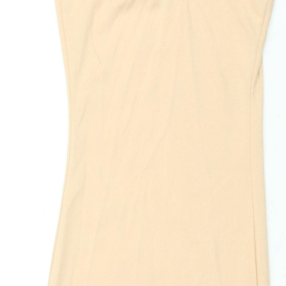 PRETTYLITTLETHING Womens Beige Polyester Mini Size 8 Scoop Neck Pullover