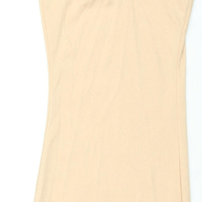 PRETTYLITTLETHING Womens Beige Polyester Mini Size 8 Scoop Neck Pullover
