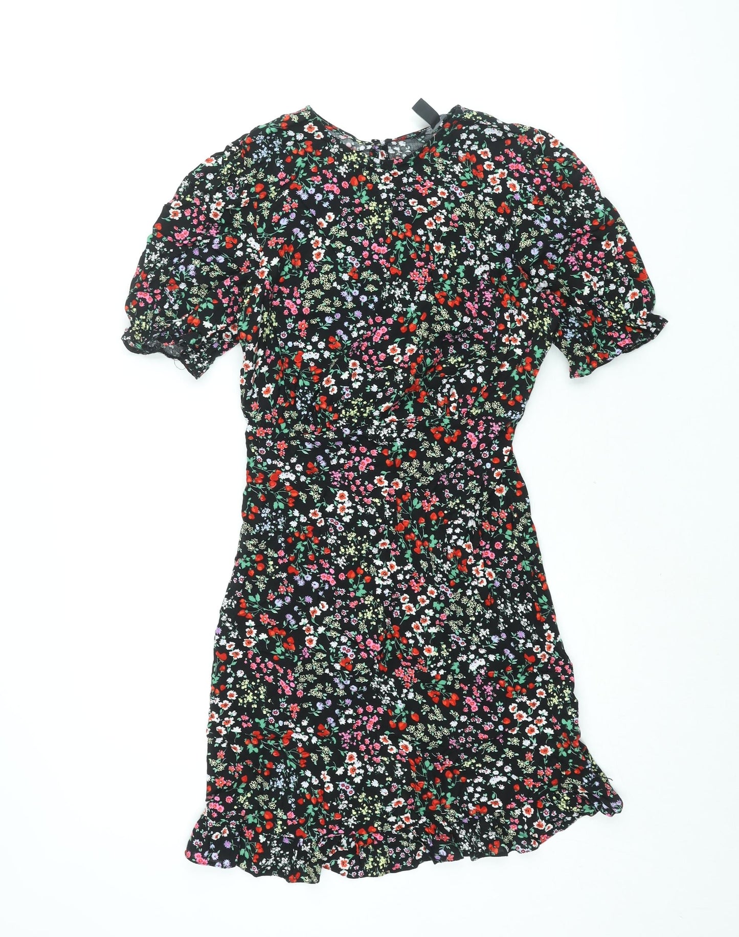 New Look Womens Multicoloured Floral Viscose Shift Size 8 Round Neck Button - Frill