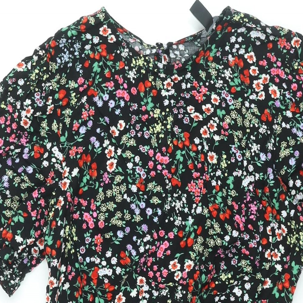 New Look Womens Multicoloured Floral Viscose Shift Size 8 Round Neck Button - Frill