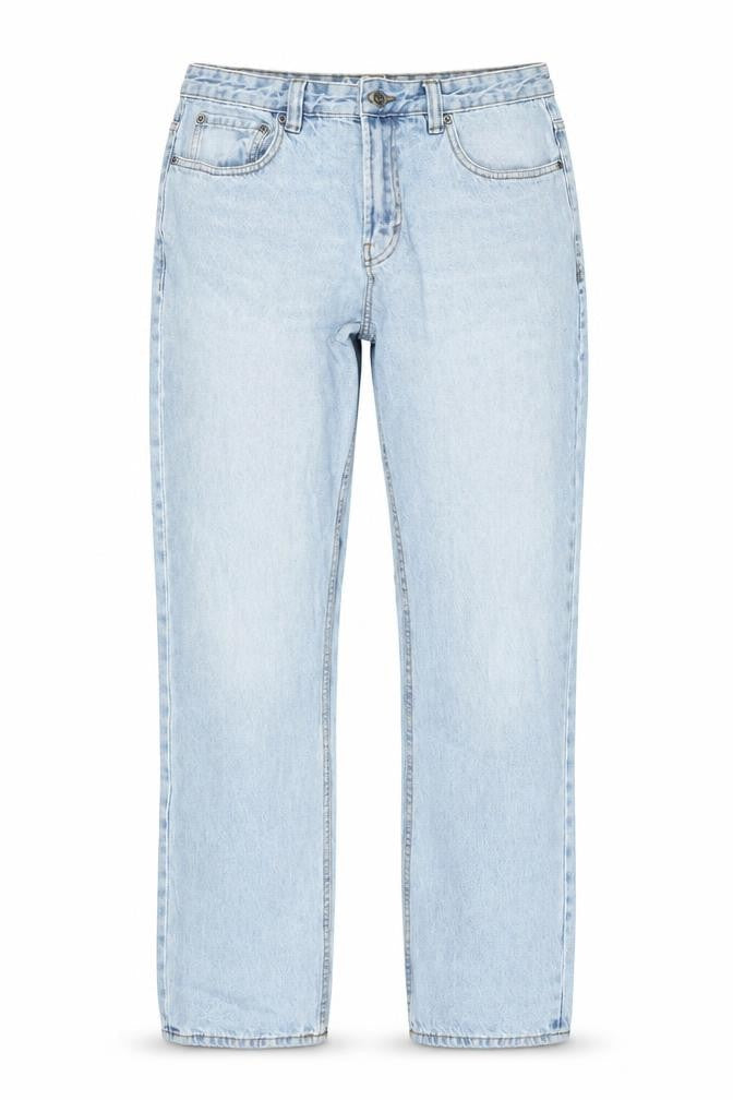 Front view of Maine New England women’s blue cotton straight jeans, size UK 34, in, 28-inch leg regular zip