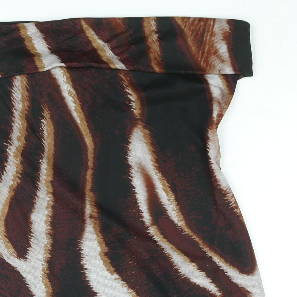 PRETTYLITTLETHING Womens Brown Geometric Polyester Bodycon Size 14 Square Neck Pullover