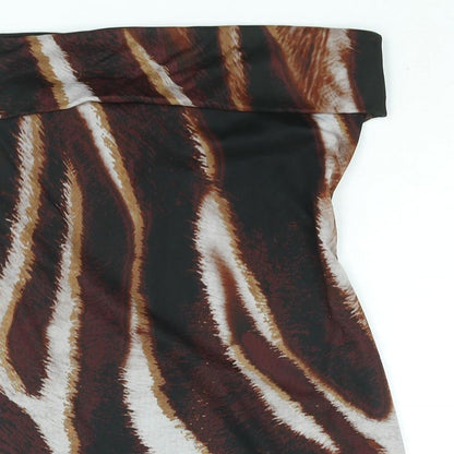 PRETTYLITTLETHING Womens Brown Geometric Polyester Bodycon Size 14 Square Neck Pullover