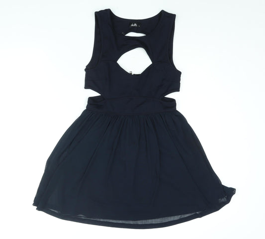 Dotti Womens Blue Polyester Fit & Flare Size S Round Neck Zip - Cut Out