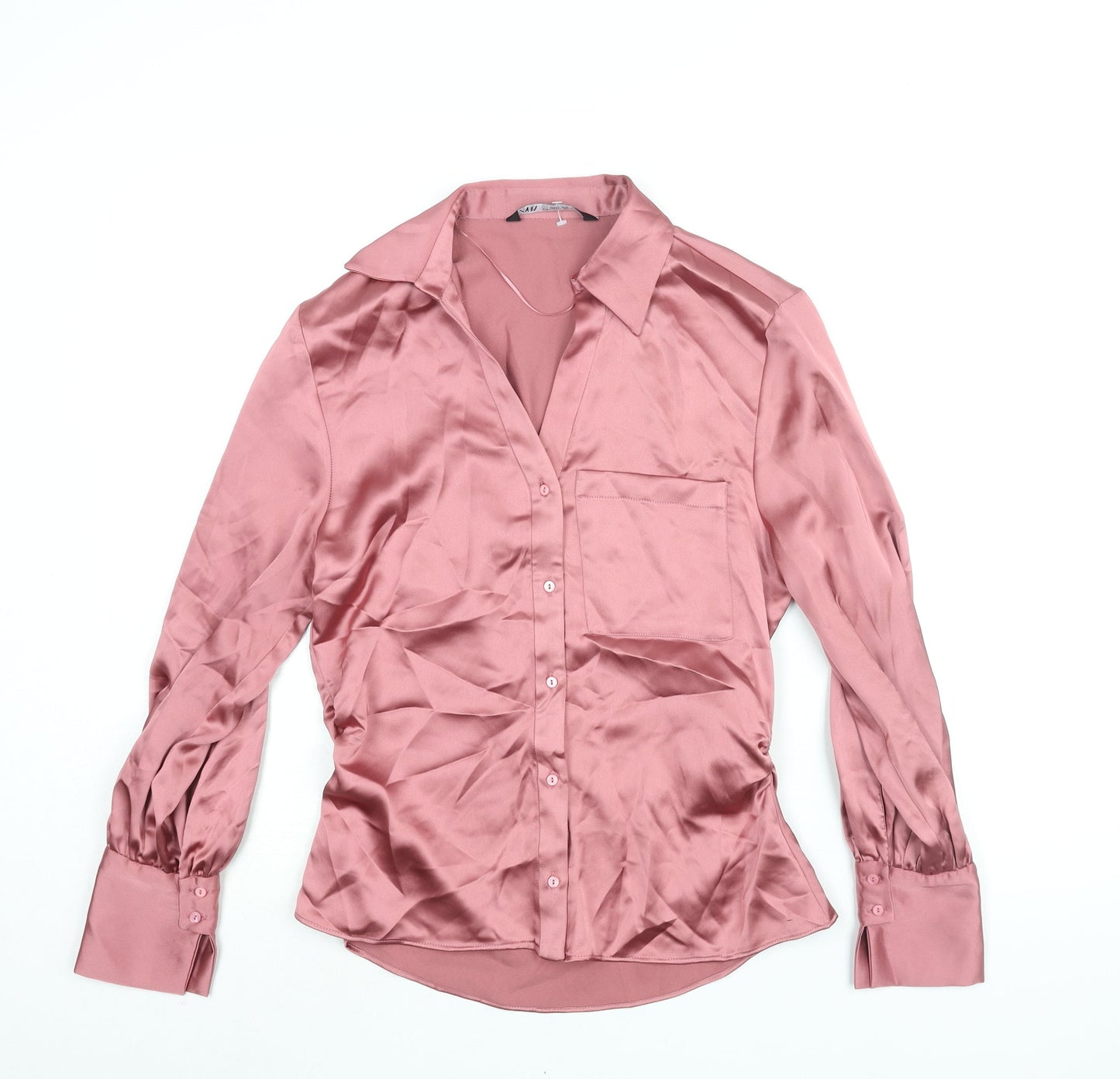 Womens UK Size S Zara Pink Basic Button-Up