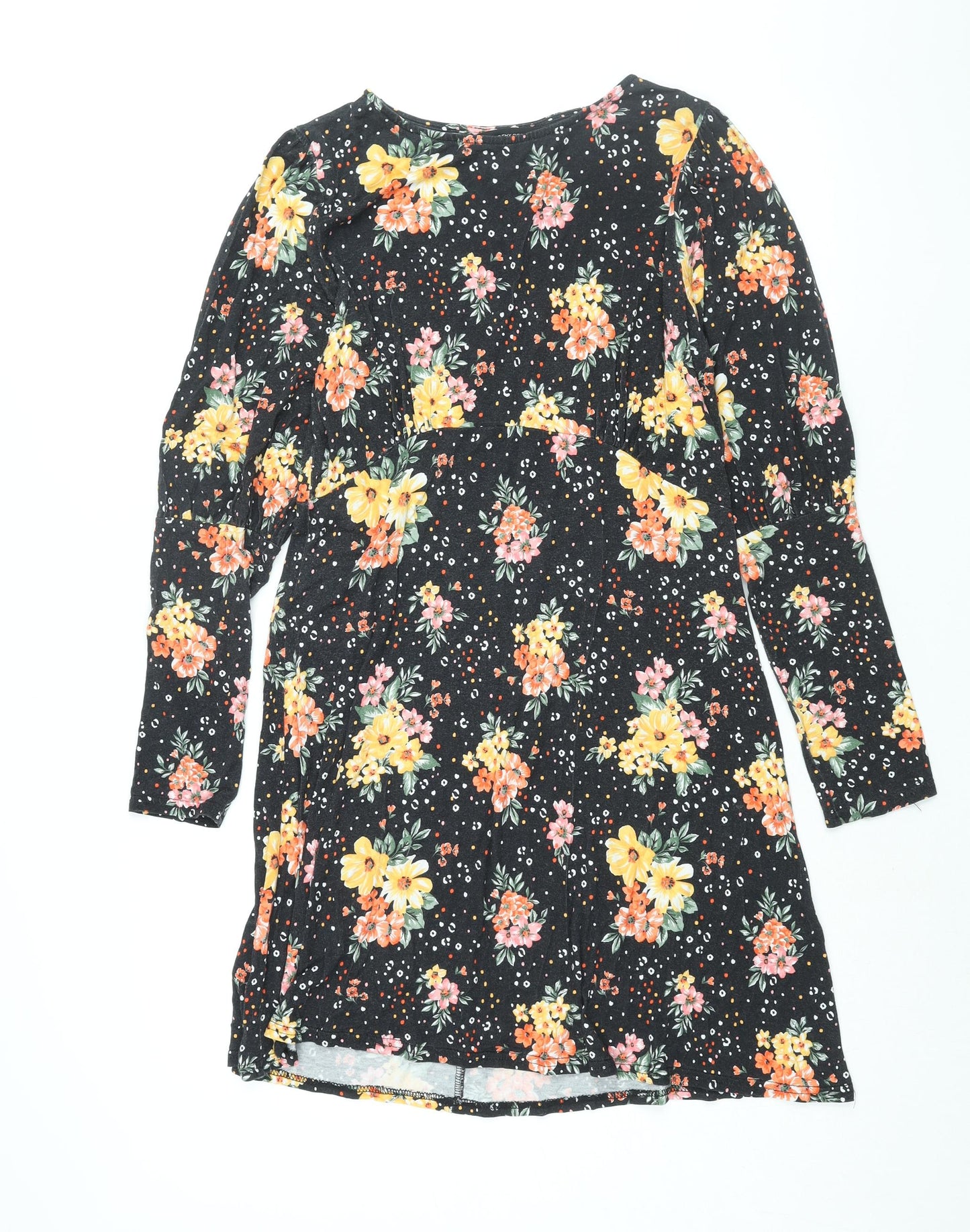 Dorothy Perkins Womens Black Floral Viscose A-Line Size 14 Round Neck Pullover