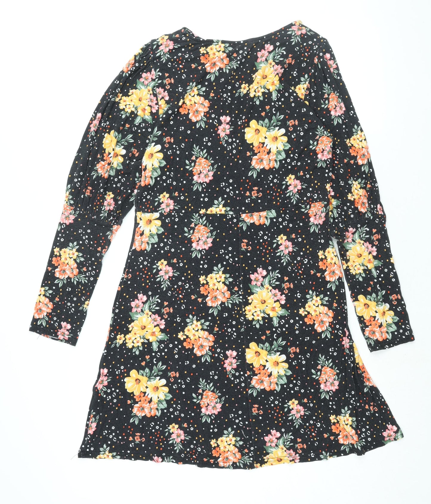 Dorothy Perkins Womens Black Floral Viscose A-Line Size 14 Round Neck Pullover