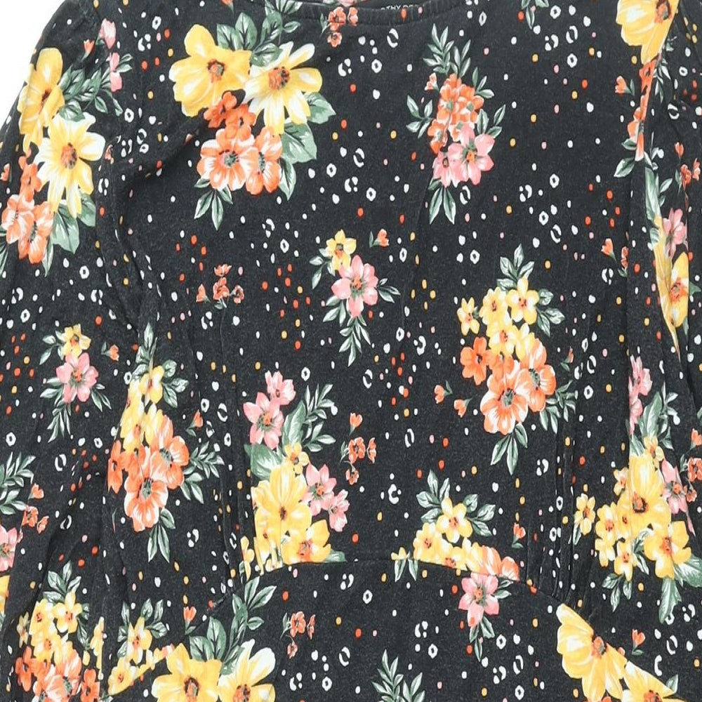 Dorothy Perkins Womens Black Floral Viscose A-Line Size 14 Round Neck Pullover