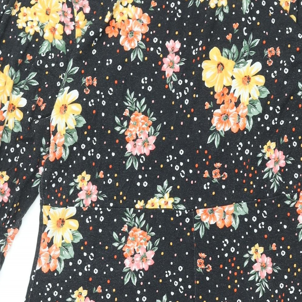 Dorothy Perkins Womens Black Floral Viscose A-Line Size 14 Round Neck Pullover