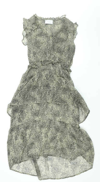 Neo Noir Womens Brown Animal Print Polyester Shift Size M V-Neck Pullover - Leopard Print Frill
