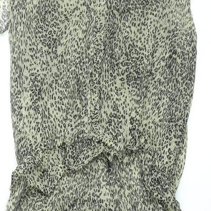 Neo Noir Womens Brown Animal Print Polyester Shift Size M V-Neck Pullover - Leopard Print Frill