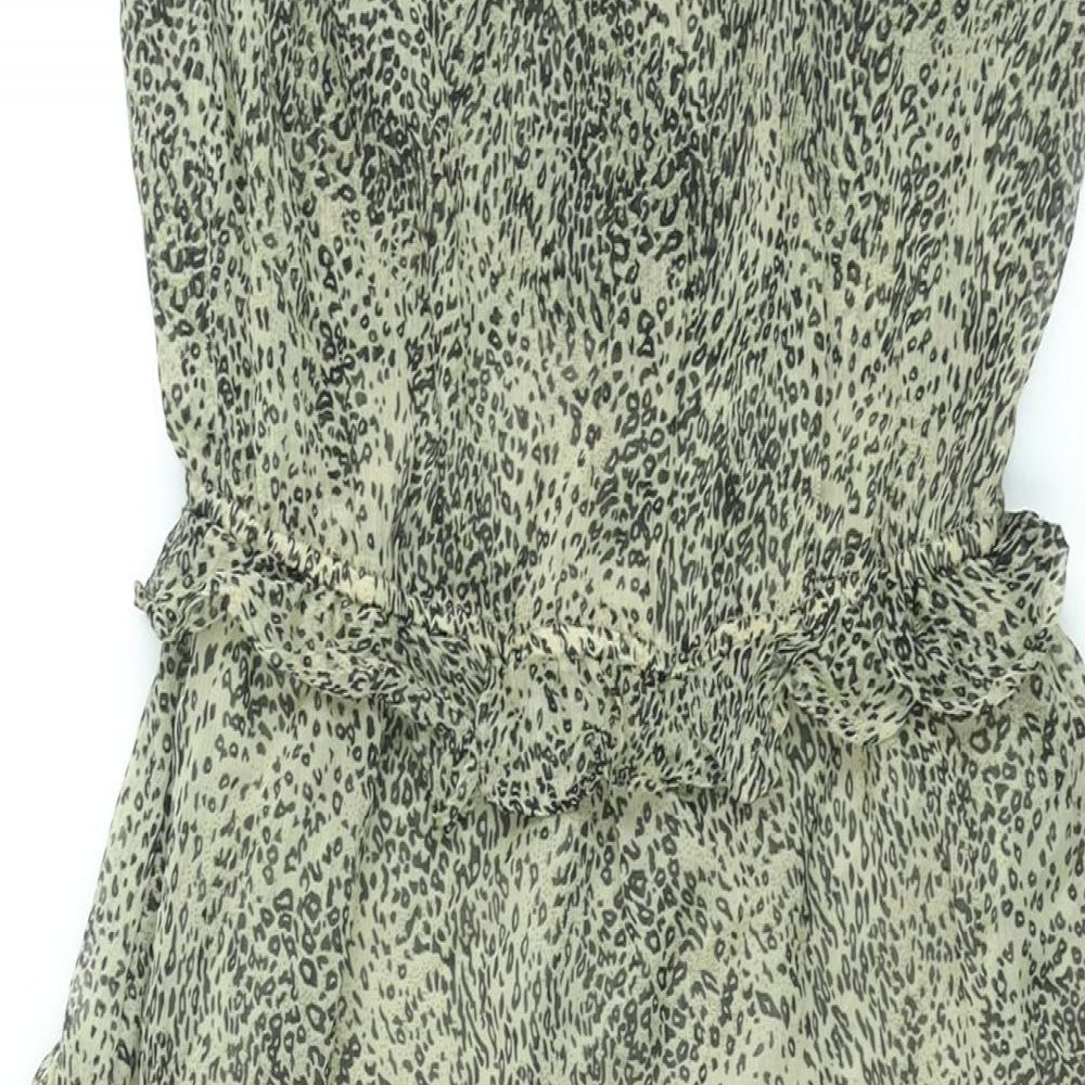 Neo Noir Womens Brown Animal Print Polyester Shift Size M V-Neck Pullover - Leopard Print Frill