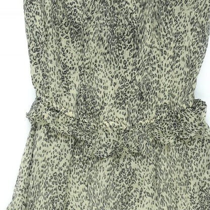Neo Noir Womens Brown Animal Print Polyester Shift Size M V-Neck Pullover - Leopard Print Frill