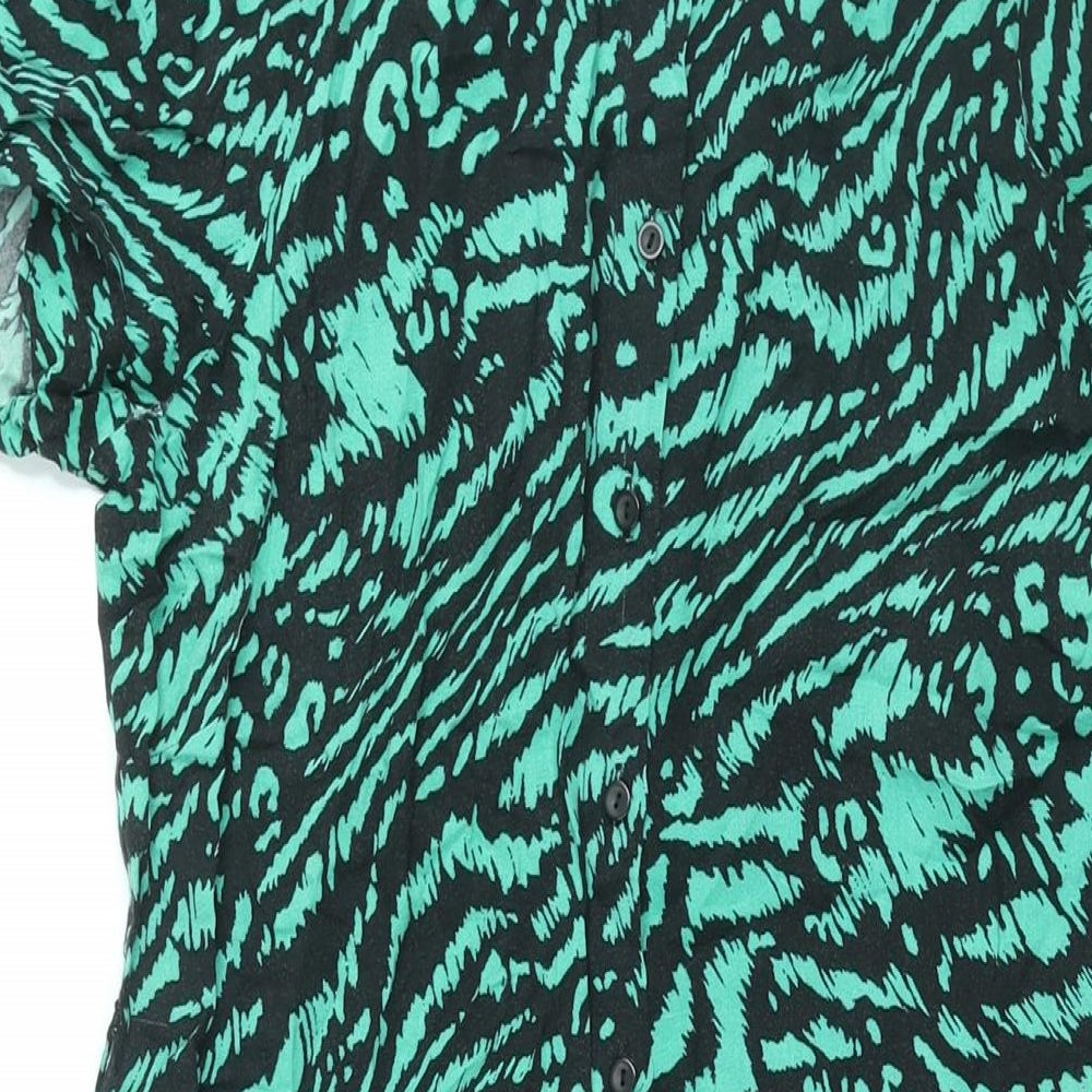 Dorothy Perkins Womens Green Animal Print Viscose Shirt Dress Size 14 Collared Button