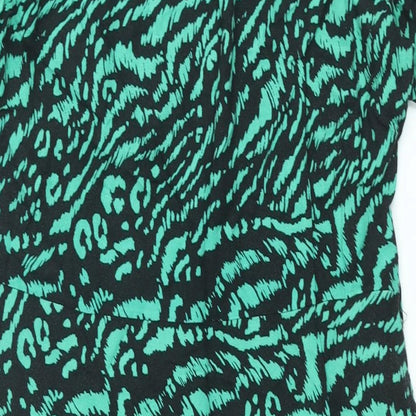 Dorothy Perkins Womens Green Animal Print Viscose Shirt Dress Size 14 Collared Button