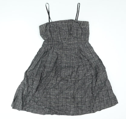 Jesire Womens Black Check Linen A-Line Size 8 Square Neck Zip