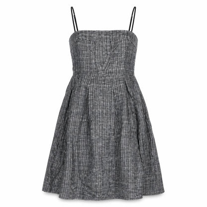 Jesire Womens Black Check Linen A-Line Size 8 Square Neck Zip