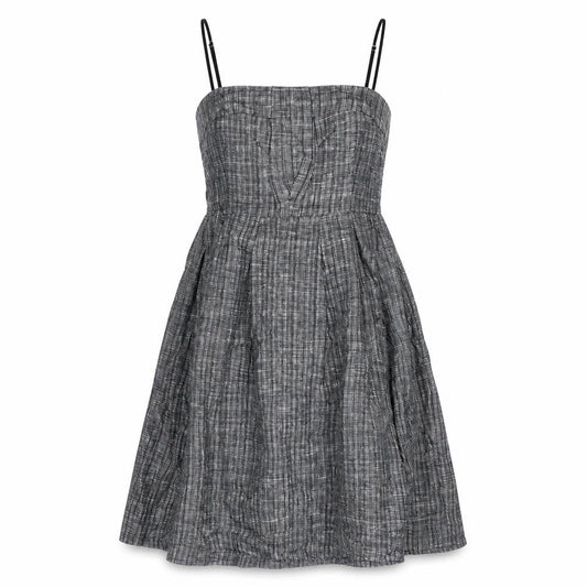 Jesire Womens Black Check Linen A-Line Size 8 Square Neck Zip