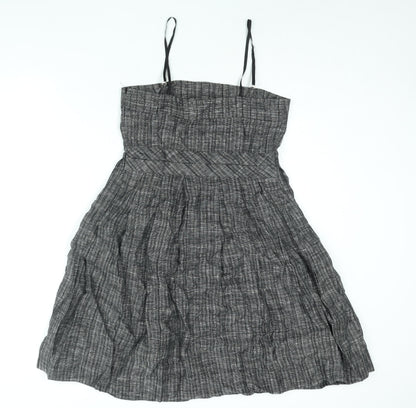 Jesire Womens Black Check Linen A-Line Size 8 Square Neck Zip