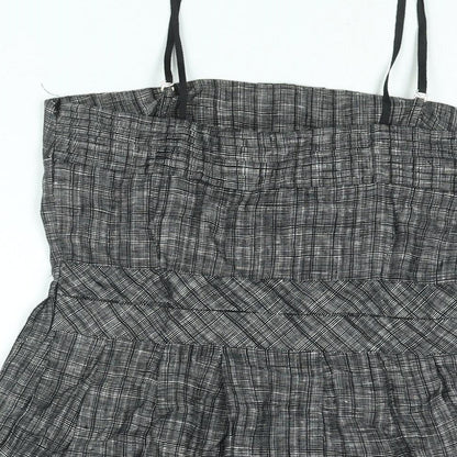 Jesire Womens Black Check Linen A-Line Size 8 Square Neck Zip