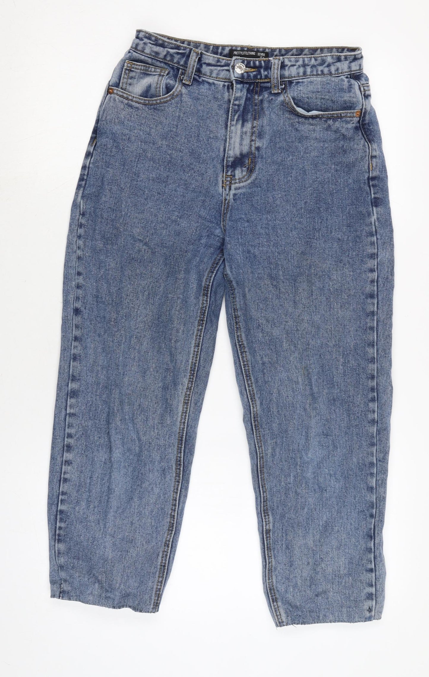PRETTY LITTLE THING Womens Blue Cotton Mom Jeans Size 8 L24 in Regular Zip