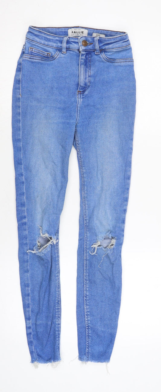 New Look Womens Blue Cotton Blend Straight Jeans Size 8 L26 in Regular Zip - Raw Hem