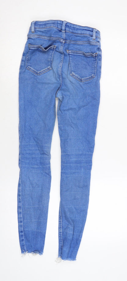 New Look Womens Blue Cotton Blend Straight Jeans Size 8 L26 in Regular Zip - Raw Hem