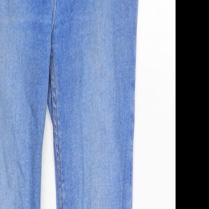 New Look Womens Blue Cotton Blend Straight Jeans Size 8 L26 in Regular Zip - Raw Hem