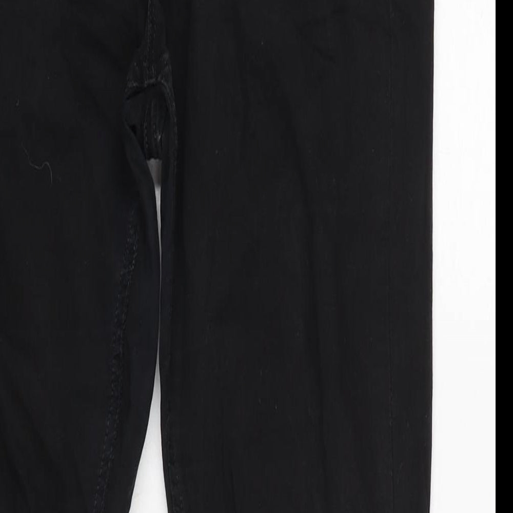 Denim & Co. Womens Black Cotton Blend Straight Jeans Size 14 L27 in Regular Zip - Distressed