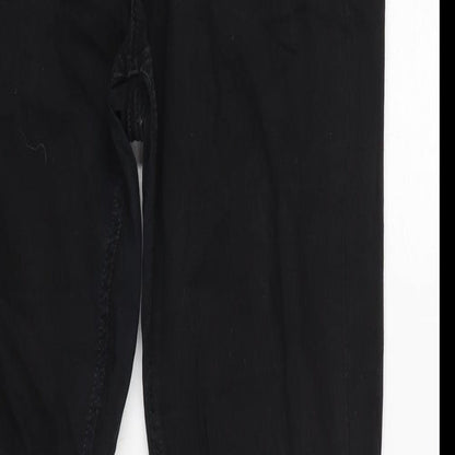 Denim & Co. Womens Black Cotton Blend Straight Jeans Size 14 L27 in Regular Zip - Distressed
