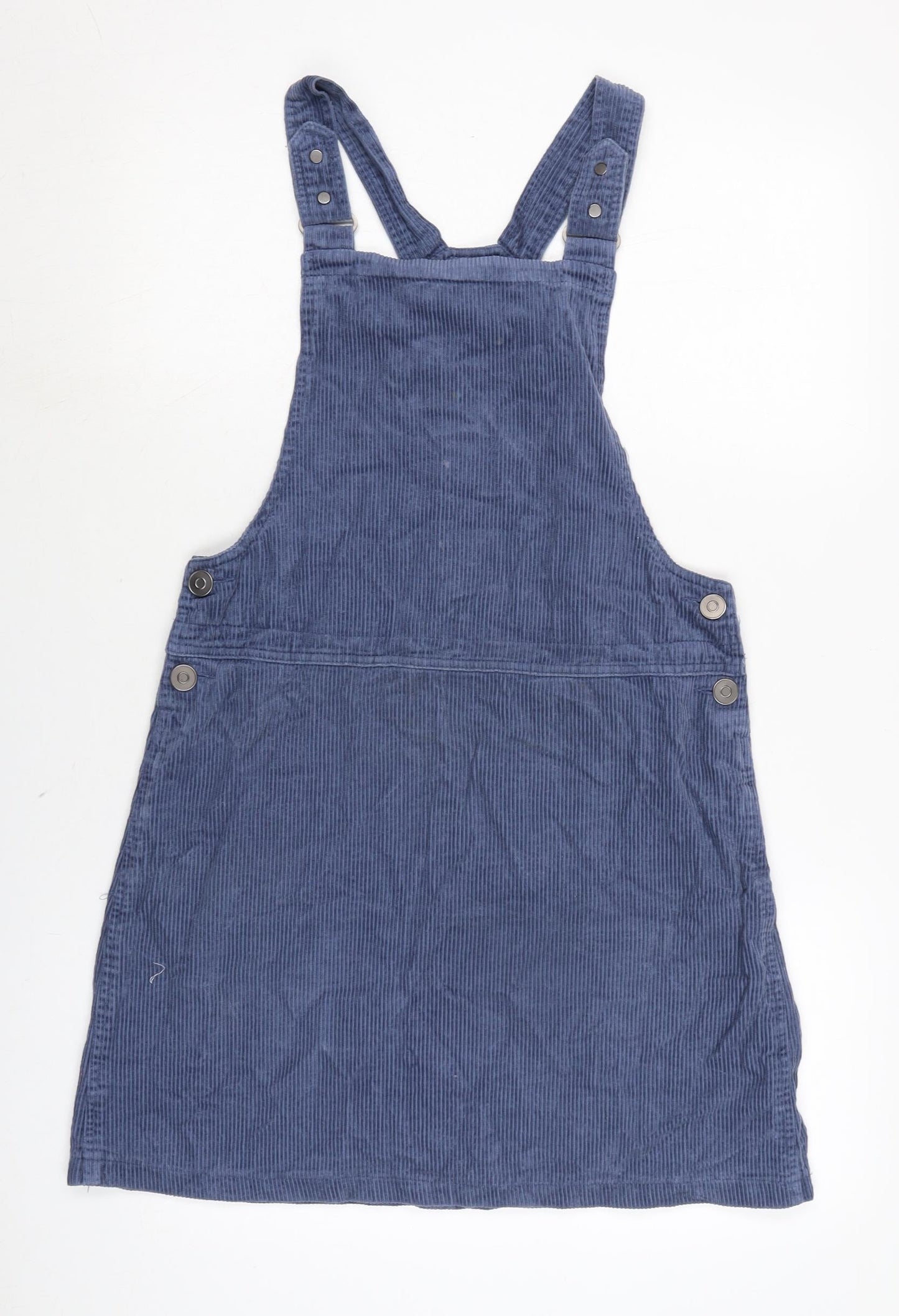 New Look Womens Blue Cotton Pinafore/Dungaree Dress Size 10 Square Neck Snap