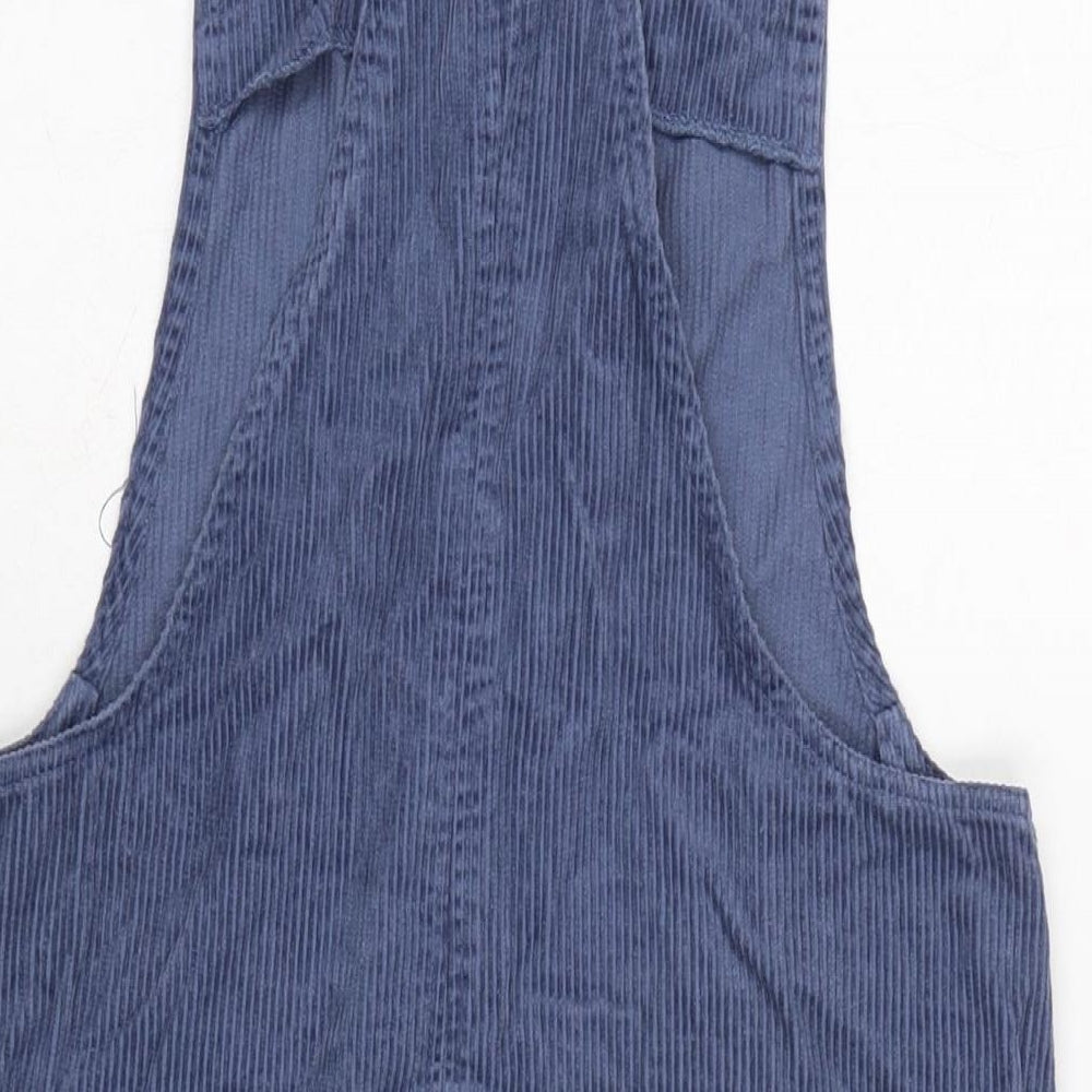 New Look Womens Blue Cotton Pinafore/Dungaree Dress Size 10 Square Neck Snap