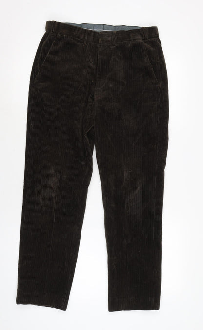Marks and Spencer Mens Brown Cotton Trousers Size 30 in L29 in Regular Zip