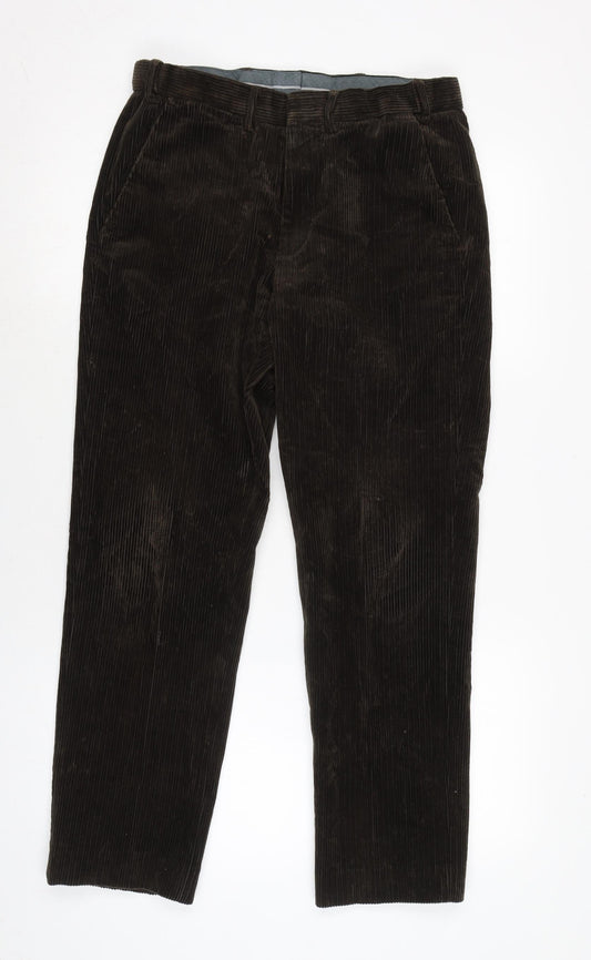 Marks and Spencer Mens Brown Cotton Trousers Size 30 in L29 in Regular Zip